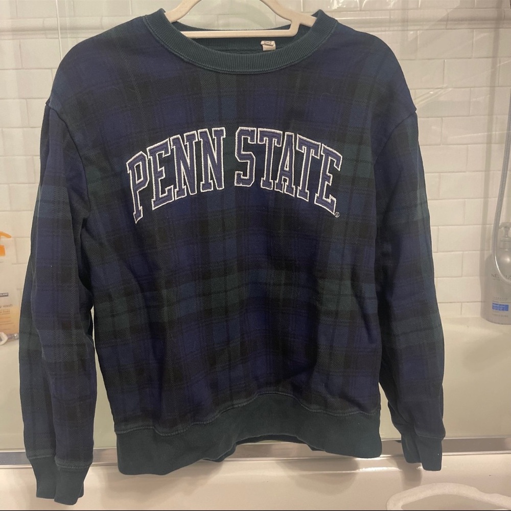 Penn State Blue and Green Plaid Crew Neck Sweatshirt